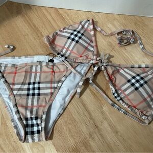 Burberry Nova Check Archive Beige Bikini Triangle Swimsuit Bathing Suit Medium M